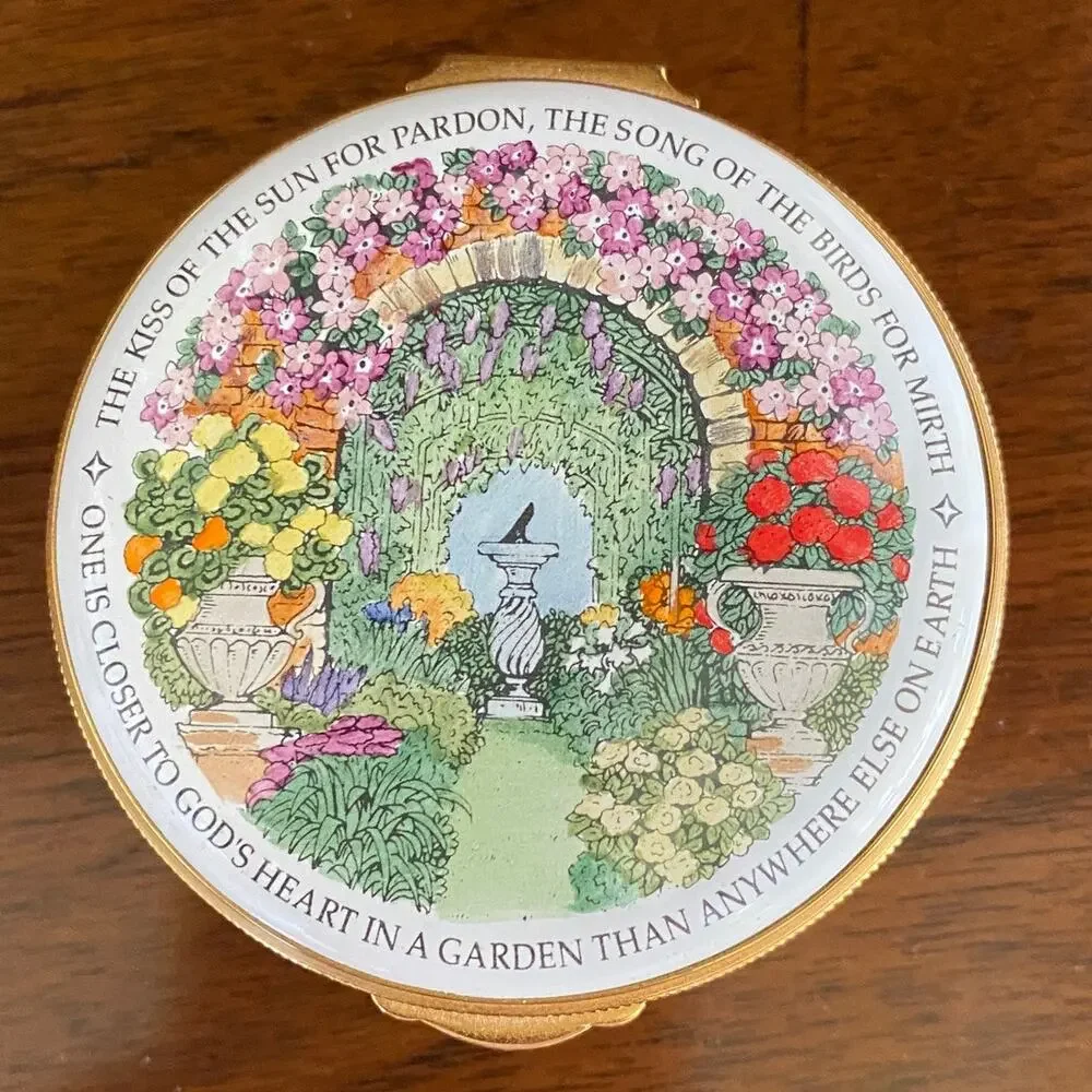 Staffordshire Enamels England God's Garden Floral Trinket Pill Box Vintage